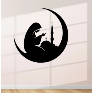 Quadro Circular Mulher em Oração em MDF Preto - Artesanato e Personalizados