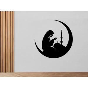 Quadro Circular Mulher em Oração em MDF Preto - Artesanato e Personalizados