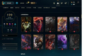 Conta league of legends 129 skins faltando 3 campeões LOL