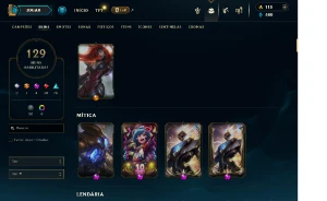 Conta league of legends 129 skins faltando 3 campeões LOL