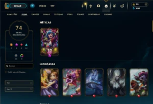 Esmeralda 4 com 130 Champs e 74 Skins + 5 Vitoriosas - League of Legends LOL