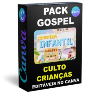 Pack Canva Gospel Culto das Crianças - 11 Artes Editáveis - Serviços Digitais