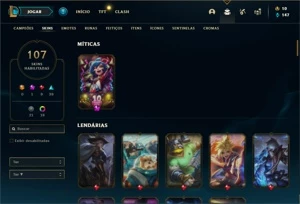 Conta Diamante 2 com TODOS os champs e 107 Skins - League of Legends LOL