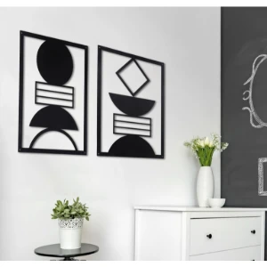 Kit 2 Quadros Geométricos em MDF Preto 43 x 33 cm - Artesanato e Personalizados