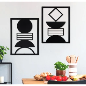 Kit 2 Quadros Geométricos em MDF Preto 43 x 33 cm - Artesanato e Personalizados