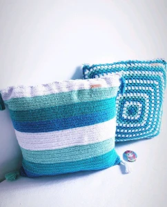 Kit Capa de Almofadas em Crochê Oceano - Artesanato e Personalizados