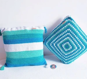 Kit Capa de Almofadas em Crochê Oceano - Artesanato e Personalizados