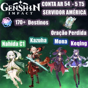 Conta Genshin Impact AR 52 com 5 T5 + 140+ Destinos Entrelaç