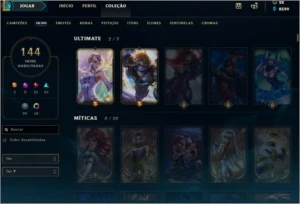 Platina 4, all champs, 144 SKINS 240 REAIS - League of Legends LOL