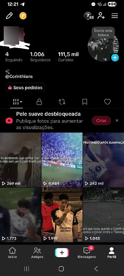 Conta TikTok Corinthians 1K+ | 111K Curtidas 🔥 - Redes Sociais