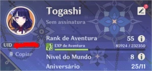 Ganyu + Amos + Eula + Tumulo + Detalhes Desc End Game AR 55 - Genshin Impact