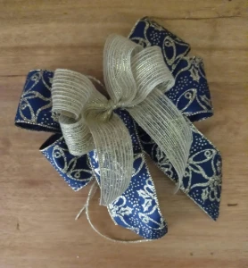 Laço de Natal - Azul Marinho Sinos (20cm) - Artesanato e Personalizados