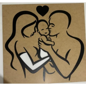 Silhueta Família em MDF Preto 40 x 40 cm - Artesanato e Personalizados
