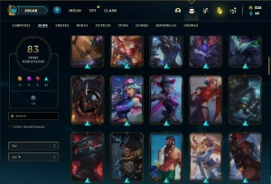 Conta unranked (ex bronze) com 120 Champs e 83 Skins - League of Legends LOL