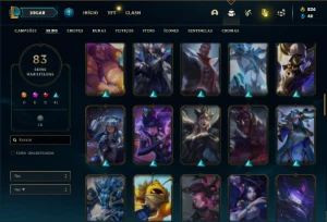 Conta unranked (ex bronze) com 120 Champs e 83 Skins - League of Legends LOL