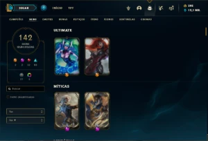 Conta prata 4 com TODOS os champs e 142 Skins + 2 Prestigios - League of Legends LOL