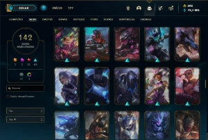Conta prata 4 com TODOS os champs e 142 Skins + 2 Prestigios - League of Legends LOL
