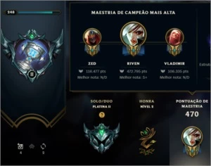 conta com riven 2012, muitas skins e platina 2 69% wr - League of Legends LOL