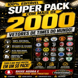 Pack 2 Mil Escudos Brasões de Times de Futebol - Editáveis - Artes e Templates Artes Canva