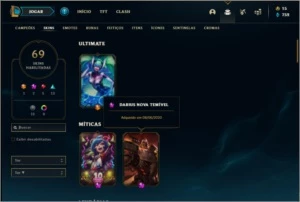 Conta ouro 3 com 122 champs e 69 skins ( 4 vitoriosas ) - League of Legends LOL
