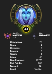 Conta Mestre - League of Legends LOL