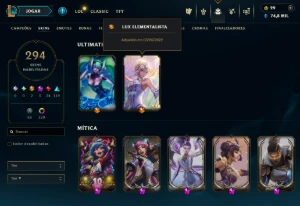 Conta Lol Platina 295 Skins Main Adc E Mid / Tft Mestre 2X - League of Legends