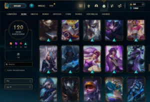 Ouro 3 com TODOS os champs e 120 Skins ( TOP / JG / MID ) - League of Legends LOL