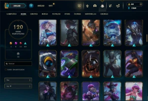 Ouro 3 com TODOS os champs e 120 Skins ( TOP / JG / MID ) - League of Legends LOL