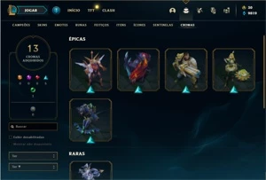 Conta ouro 1 com TODOS os champs e 139 Skins + 1 Prestigio - League of Legends LOL