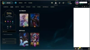 CONTA PLATINA COM 206 SKINS - PLATINA I - 2 LEVEL 277 - League of Legends LOL