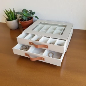 Gaveteiro para Joias de 2 Gavetas com Vidro - Artesanato e Personalizados