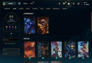 Conta Unranked com 36 Champs e 22 Skins + 1 Fragmento - League of Legends LOL