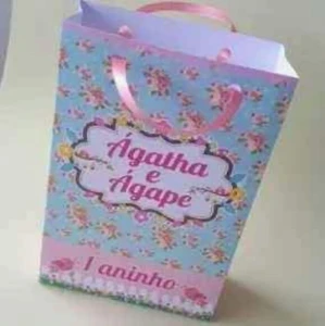 Sacolinha Floral Personalizada em Papel Offset - Artesanato e Personalizados