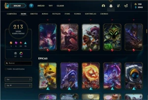 Conta ouro 1 com 123 Champs e 213 Skins + 3 Prestigios - League of Legends LOL
