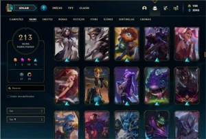 Conta ouro 1 com 123 Champs e 213 Skins + 3 Prestigios - League of Legends LOL