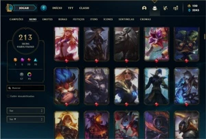Conta ouro 1 com 123 Champs e 213 Skins + 3 Prestigios - League of Legends LOL