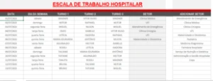 Planilha De Escala Hospitalar - 2024 Editavel