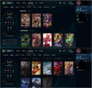 platina 3 lvl 345 todos os champs 167 skins - League of Legends LOL