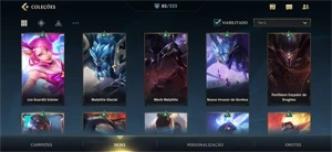 CONTA 85 SKINS; R$1800 GASTOS; DONO ÚNICO; 100K ESSENCIAS - League of Legends: Wild Rift LOL WR