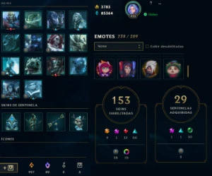 ContaRIOT, todosHeróis,153Skins,3783RP,85364EA,cápsula prime - League of Legends LOL