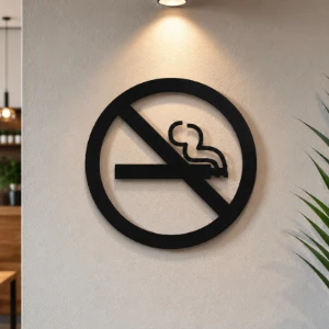Placa Proibido Fumar em MDF Preto 15 x 15 cm