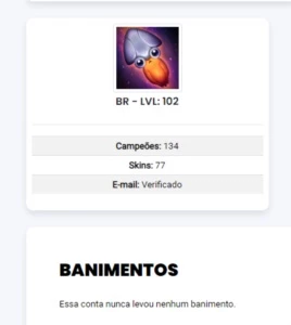 Conta unranked, Campeões: 134, Skins: 77, LVL: 102. - League of Legends LOL