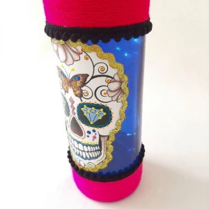 Luminária Garrafa Caveira Rosa - Artesanato e Personalizados