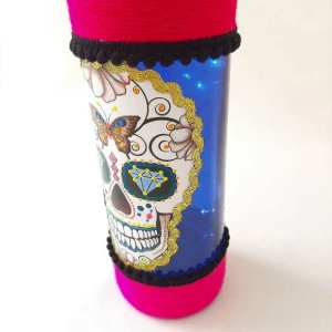 Luminária Garrafa Caveira Rosa - Artesanato e Personalizados