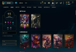 Diamante 3 com 140 Champs e 93 Skins + 4 Vitoriosas - League of Legends LOL