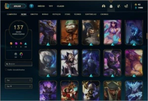 Conta ouro 3 com TODOS os champs e 137 skins +1 Prestigio - League of Legends LOL