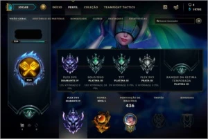 Conta Diamante IV (FLEX), Platina III (SOLOQ/TFT) e 260 skin - League of Legends LOL