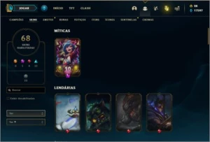 Conta ouro 4 com 68 skins e 128 champs - League of Legends LOL