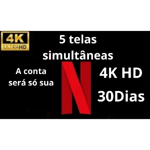 Netflix 5 telas simultâneas só sua, 4k HD,30dias - Assinaturas e Premium