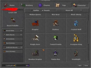 RP 239 + EK 60 skill 104 - 15% Loyalty - raros/outfits - Tibia